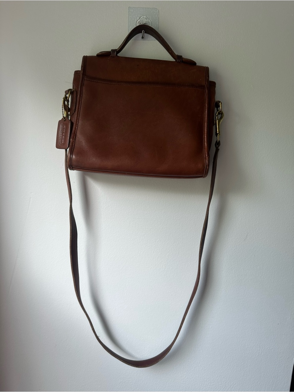 Vintage Coach Chestnut Brown Leather Turnlock Satchel with Strap y2k 80s - Picture 3 of 5